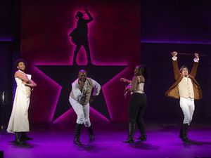 Marqell Edward Clayton, Dedrick Bonner, Summer Greer, and Andrew Puente tease the fast-paced, rapid-fire rap show''s biggest criticism with What Did You Miss? Photo Courtesy of Musical Theatre West @ BroadwayWorld Marqell Edward Clayton, Dedrick Bonner, Summer Greer, and Andrew Puente tease the fa Photo