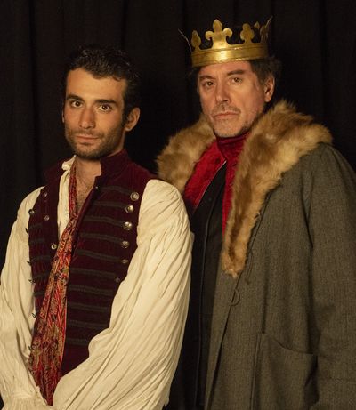 Michael DeFilippis as Hal and John Ramaine as King Henry IV in Stag & Lion''s HENRY I Photo