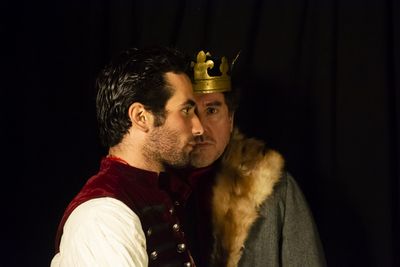 Michael DeFilippis as Hal and John Ramaine as King Henry IV in Stag & Lion''s HENRY I Photo