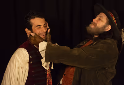 Michael DeFilippis as Hal and Joshua Koehn as Sir John Falstaff in Stag & Lion''s HEN Photo