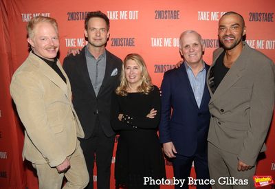Jesse Tyler Ferguson, Patrick J. Adams, Second Stage Artistic Director Carole Rothman Photo
