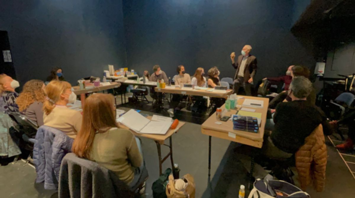 Rich Hollander talks to the cast about his book, EVERY DAY LASTS A YEAR, which the play is based on. at Photos: First Day of Rehearsals for THE LUCKY STAR at 59E59 Theaters