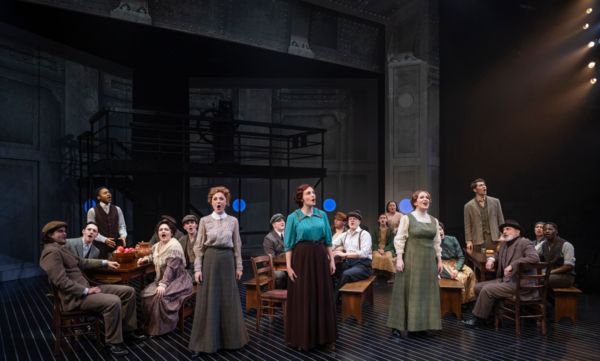 L-R: Kelty Morash, Emma Rose Brooks and Sophie Murk, with the cast of Titanic The Mus Photo