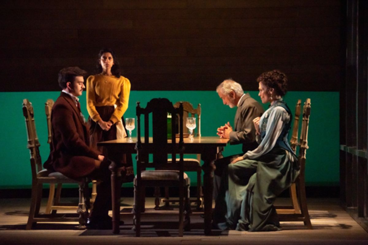 Albert Rubio III, Nikita Tewani, David Strathairn, and Mary Elizabeth Mastrantonio in Ghosts at Seattle Rep. Photo by Bronwen Houck.