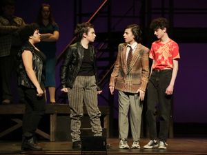 Isabella "Izzy" Brown, Elizabeth Erwin, Ben Glockner, and Alex Boyd in BTG's Footloose. @ BroadwayWorld Isabella "Izzy" Brown, Elizabeth Erwin, Ben Glockner, and Alex Boyd in BTG's Footloos Photo