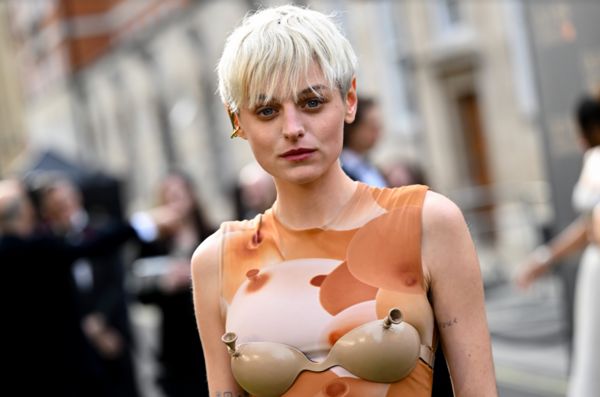 Emma Corrin on the Green Carpet at the Olivier Awards. 
Photo Credits: Getty.  Photo