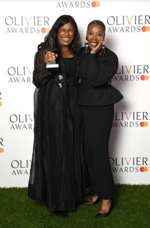 Presenter Noma Dumezweni with Lolita Chakrabarti (writer of Best New Play Olivier Awa Photo