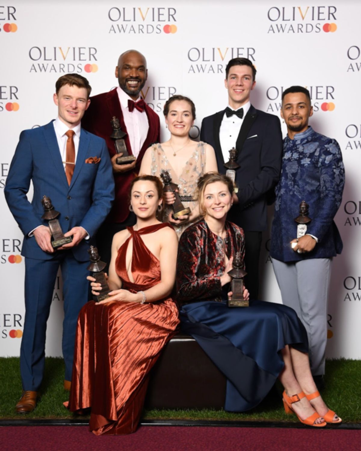The seven actors who play the Tiger in Life of Pi with their Best Actor in a Supporting Role Olivier Awards.
Photo Credits: Gareth Cattermole for Getty. at Photos: Inside Look at the Green Carpet, Performances, and Winners at THE OLIVIER AWARDS