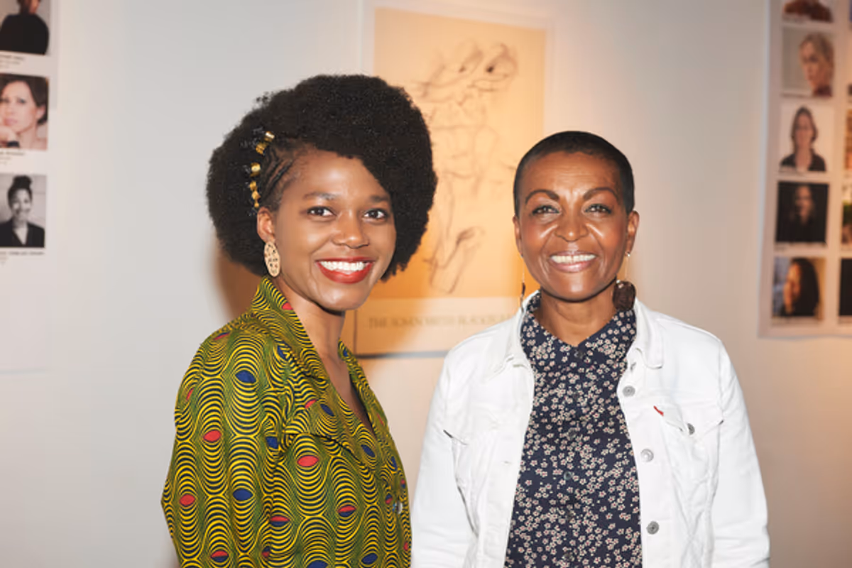 Winner Benedict Lombe with judge Adjoa Andoh  at 