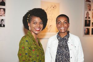 Winner Benedict Lombe with judge Adjoa Andoh  Photo