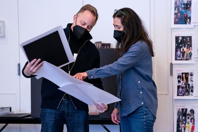 Scenic Designer Scott Pask and Director Diane Paulus discuss set
renderings for 1776 Photo