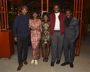 From left, cast members Joe Holt, Kim Steele, Nija Okoro, Greg Alverez Reid and Dennis Pearson during the company celebration after the opening night performance of ?Blues for an Alabama Sky? at Cente @ BroadwayWorld From left, cast members Joe Holt, Kim Steele, Nija Okoro, Greg Alverez Reid and Denni Photo