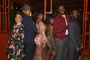From left, director Phylicia Rashad, cast members Joe Holt, Kim Steele, Nija Okoro, Greg Alverez Reid and Dennis Pearson during the company celebration after the opening night performance of ?Blues fo @ BroadwayWorld From left, director Phylicia Rashad, cast members Joe Holt, Kim Steele, Nija Okoro, G Photo