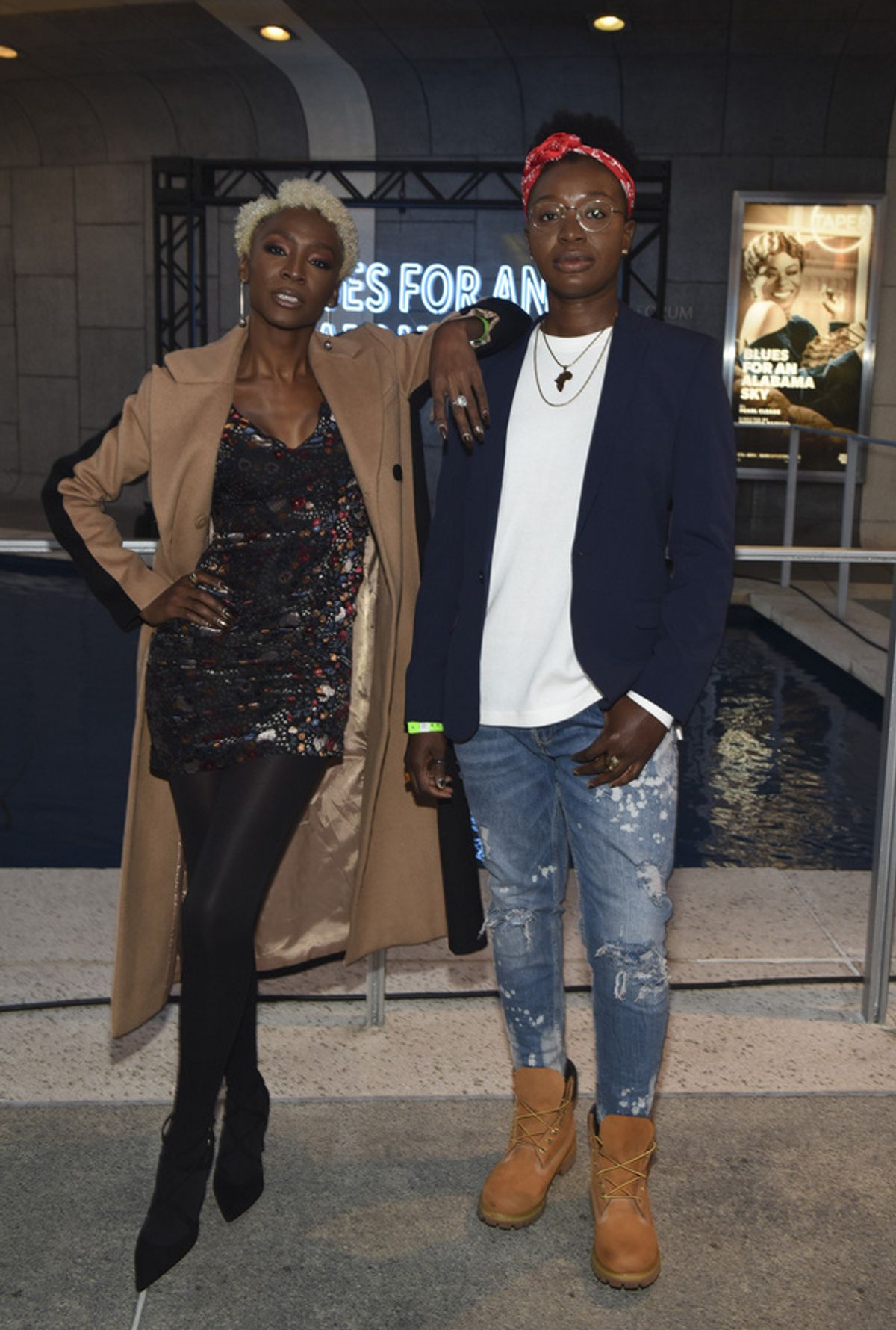 From left, actors Angelica Ross and Folake Olowofoyeku arrive for the opening night performance of ?Blues for an Alabama Sky? at Center Theatre Group/Mark Taper Forum on April 13, 2022, in Los Angeles at Photos: BLUES FOR AN ALABAMA SKY Opens At Center Theatre Group/Mark Taper Forum
