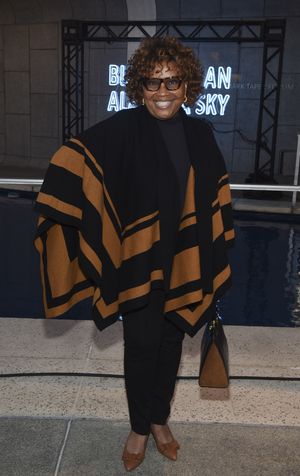 Voice and dialect coach Denise Woods arrives for the opening night performance of ?Bl Photo