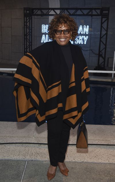 Voice and dialect coach Denise Woods arrives for the opening night performance of ?Bl Photo