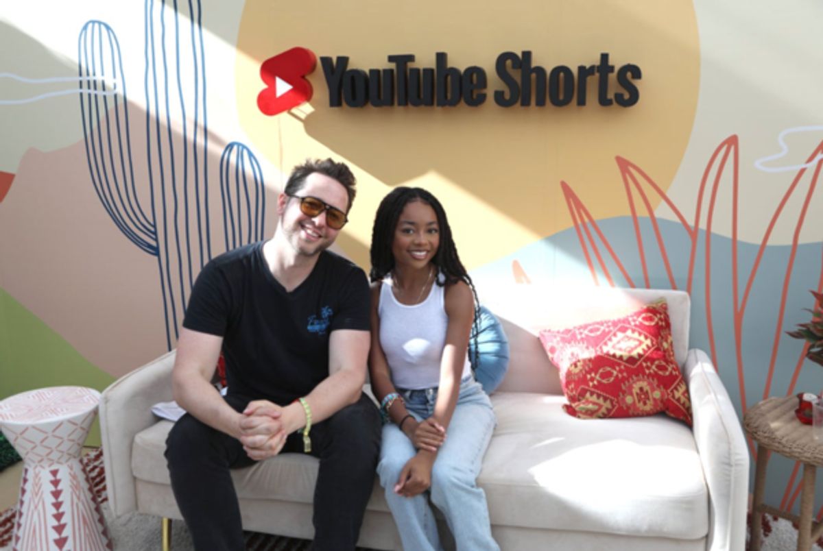 YouTube's Head of Fashion and Beauty Derek Blasberg and Skai Jackson attend YouTube Artist Lounge during weekend 1 of Coachella 2022 at Empire Polo Club on April 15, 2022 in Indio, California. (Photo by Anna Webber/Getty Images for YouTube) at 