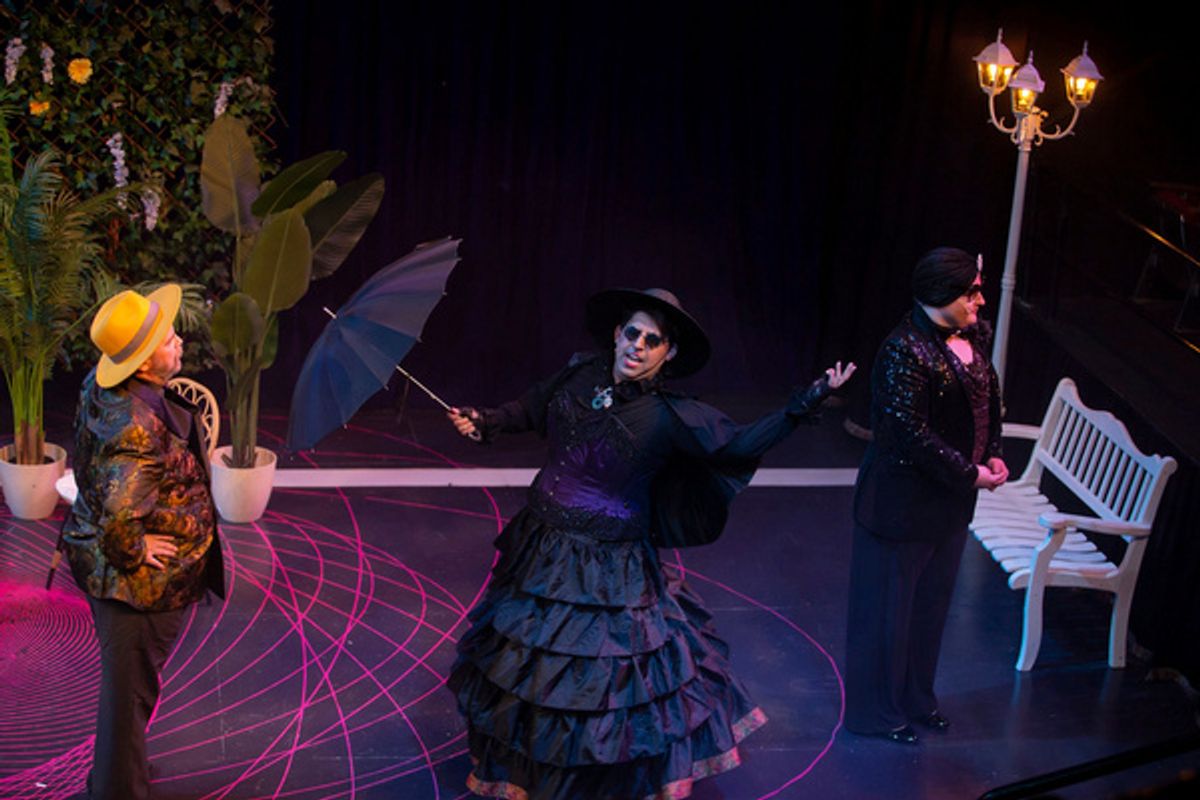 Jamie Bradley as Georges, Zachary Ahmad-Kahloon as Jacob, Jonathan Chisolm II as Albin at Photos: Inside Closing Weekend of LA CAGE AUX FOLLES at Seacoast Rep, Featuring Max From Ru Paul's Drag Race