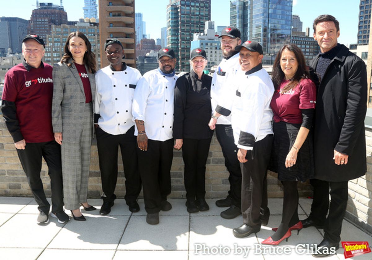 Vice President & Chief Development Officer of God’s Love We Deliver David Ludwigson, Sutton Foster, President & CEO of God’s Love We Deliver Karen Pearl, Hugh Jackman and The God's Love We Deliver Chefs at 