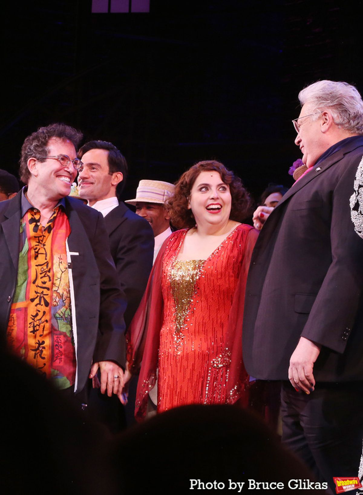 Director Michael Mayer, Ramin Karimloo, Beanie Feldstein and Book Writer Harvey Fierstein at 