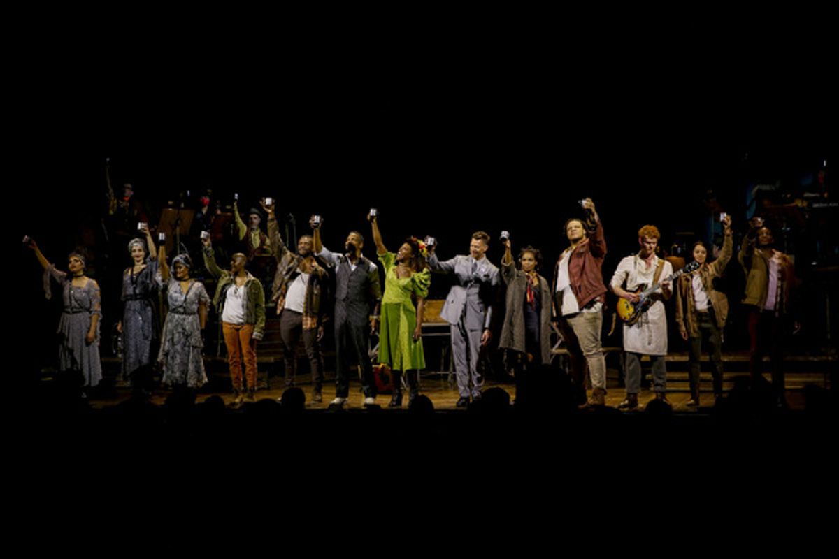 The company during the curtain call after the opening night performance of ?Hadestown? at Center Theatre Group/Ahmanson Theatre on April 27, 2022, in Los Angeles, California. (Photo by Ryan Miller/Cap at 