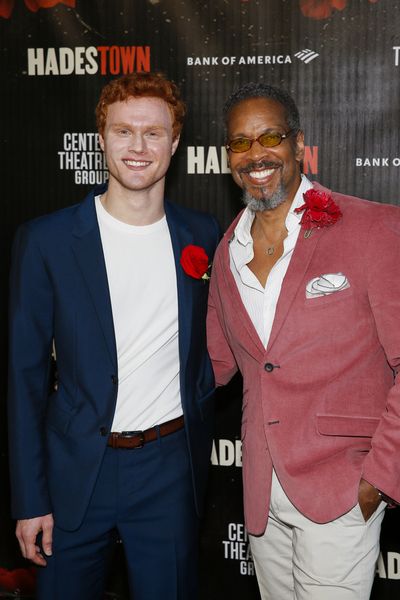 From left, cast members Nicholas Barasch and Kevyn Morrow arrive for the opening nigh Photo