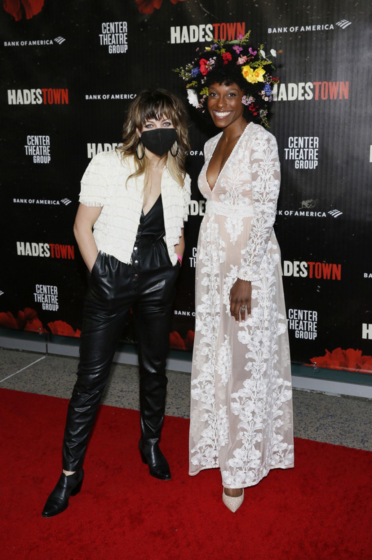 From left, writer and composer Ana s Mitchell and cast member Kimberly Marable arrive for the opening night performance of ?Hadestown? at Center Theatre Group/Ahmanson Theatre on April 27, 2022, in Lo at Photos: HADESTOWN Celebrates Opening Night at Center Theatre Group