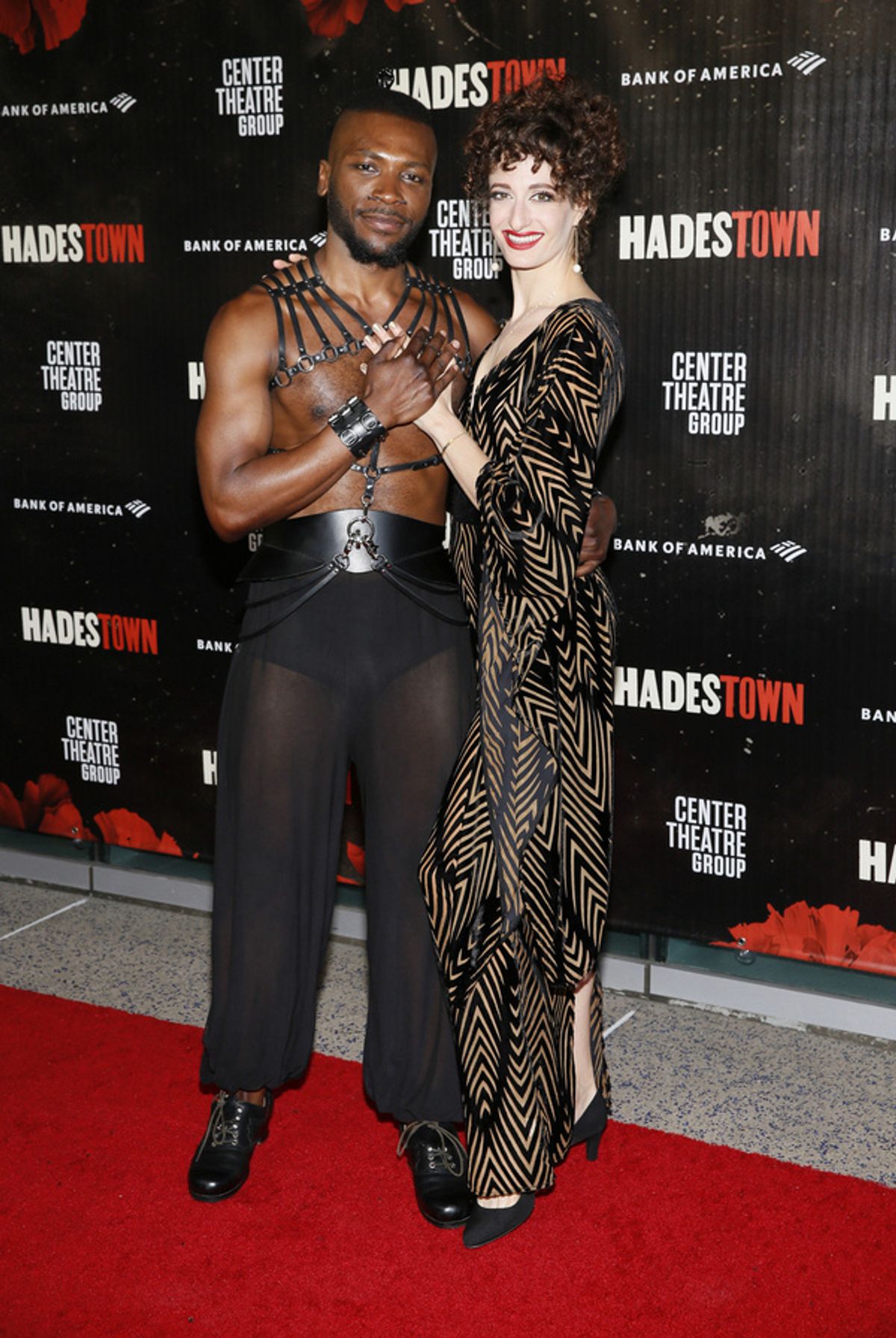 From left, cast members Jamari Johnson Williams and Bex Odorisio arrive for the opening night performance of ?Hadestown? at Center Theatre Group/Ahmanson Theatre on April 27, 2022, in Los Angeles, Cal at 