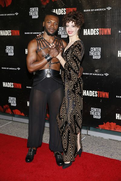 From left, cast members Jamari Johnson Williams and Bex Odorisio arrive for the openi Photo