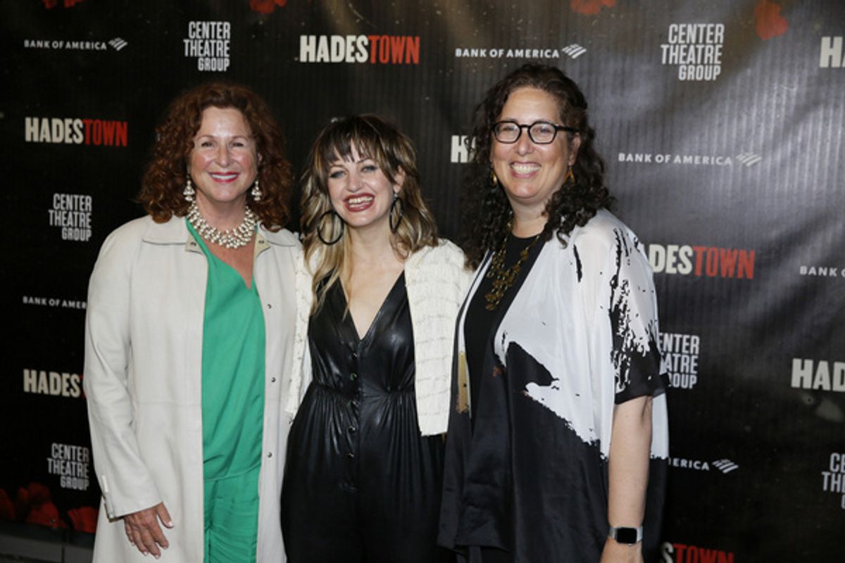 From left, producer Dale Franzen, writer and composer Ana s Mitchell and producer Mara Isaacs arrive for the opening night performance of ?Hadestown? at Center Theatre Group/Ahmanson Theatre on April  at 