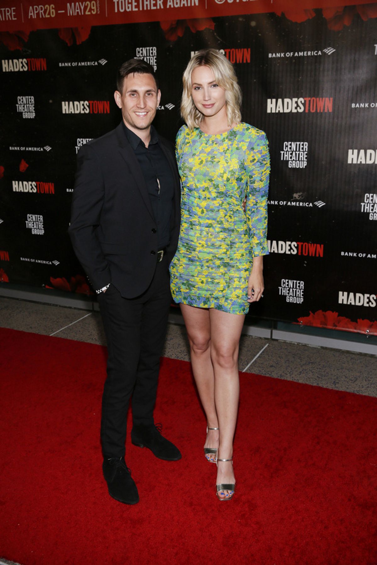 From left, actors John Krause and Molly McCook arrive for the opening night performance of ?Hadestown? at Center Theatre Group/Ahmanson Theatre on April 27, 2022, in Los Angeles, California. (Photo by at 