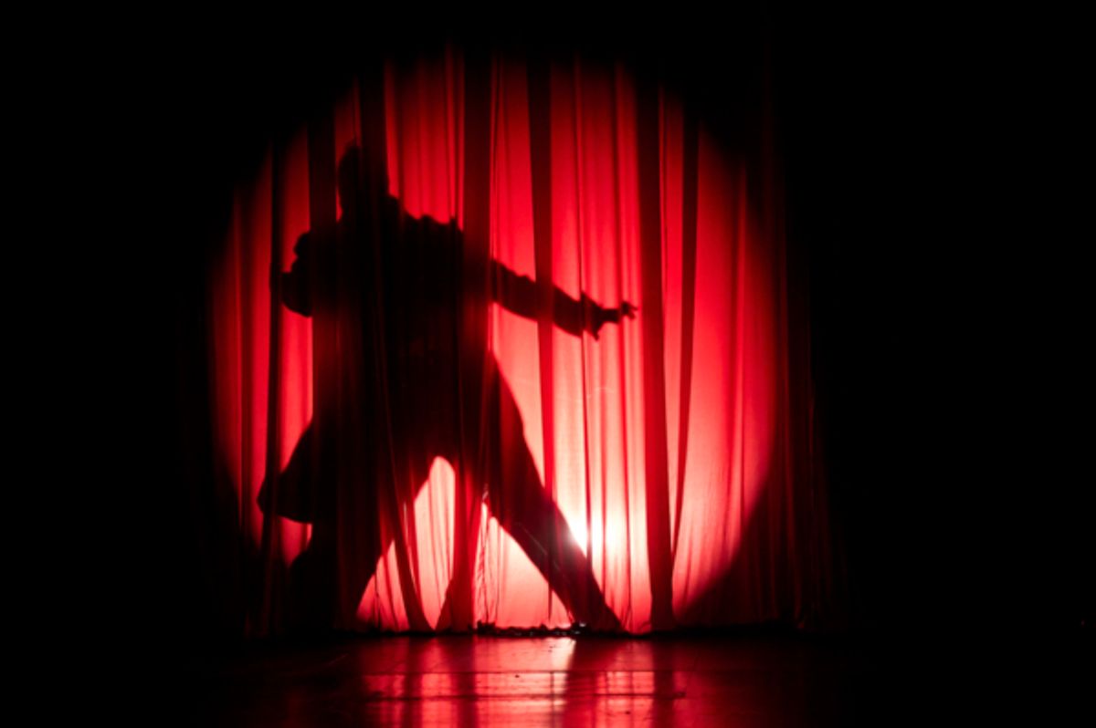 Hannay (actor, Anthony Michael Martinez*) is on the lam in the Great Lakes Theater production of Alfred Hitchcock’s THE 39 STEPS at the Hanna Theatre, Playhouse Square running through May 22. (Photo by Roger Mastroianni) at 