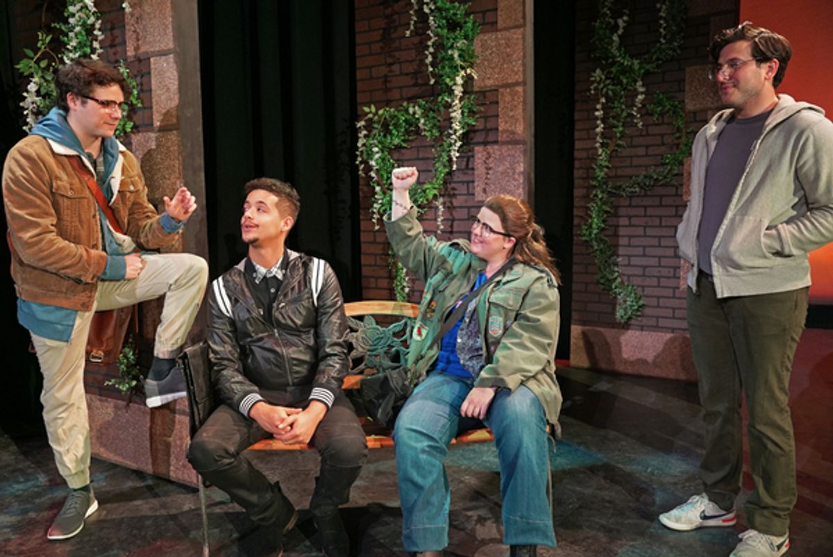 Josh Sullivan as Aaron, Kristian Rodriguez as Padamadan, Delaney McGough as Enid and Dave Sierra as Emmett Forrest at Photos: First Look at LEGALLY BLONDE at the Titusville Playhouse