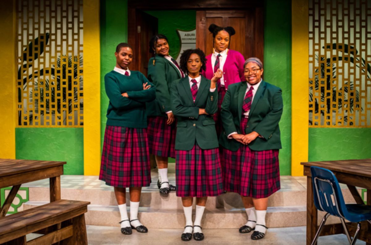 Imani Moss, Jessica Money, Morgan Charéce Hall, Adaeze Nwoko, and Arielle Faye Telemaco-Beane in SCHOOL GIRLS; OR, THE AFRICAN MEAN GIRLS PLAY at Arden Theatre Company. Photo credits: Wide Eyed Studios at Photos: Inside Look at The Arden Theatre's Regional Premiere Production of SCHOOL GIRLS; OR THE AFRICAN MEAN GIRLS PLAY