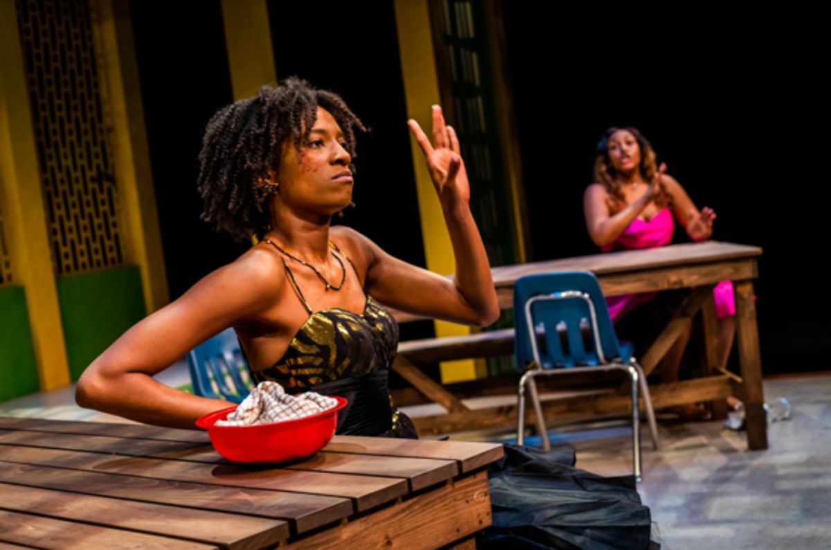 Morgan Charece Hall and Cheyenne Parks in SCHOOL GIRLS; OR, THE AFRICAN MEAN GIRLS PLAY at Arden Theatre Company. Photo credit: Wide Eyed Studios at Photos: Inside Look at The Arden Theatre's Regional Premiere Production of SCHOOL GIRLS; OR THE AFRICAN MEAN GIRLS PLAY