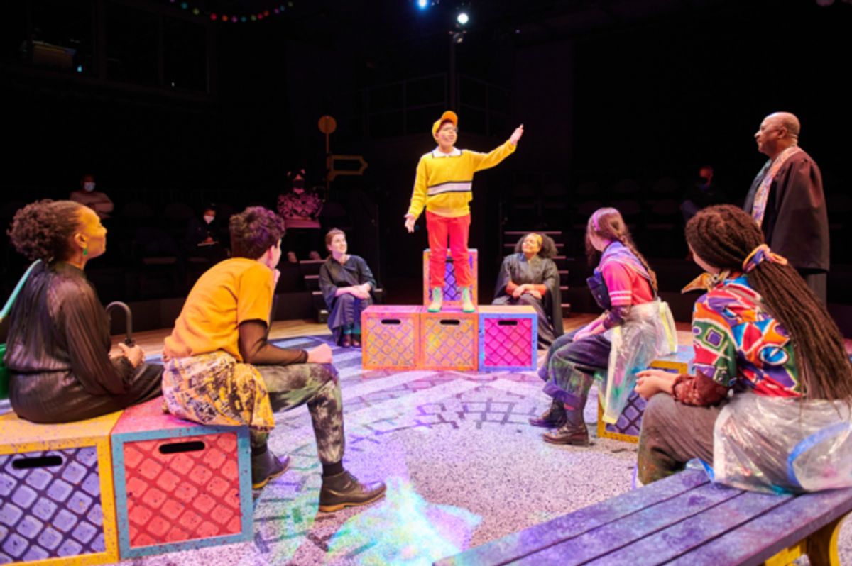 Christian Berman (center), Samantha D. Montgomery, Allie Babich, Selena Dee, Allen D. Edge and cast in LAST STOP ON MARKET STREET. Photo by Paul Ruffolo. at Photos: Sneak Peek at First Stage's LAST STOP ON MARKET STREET