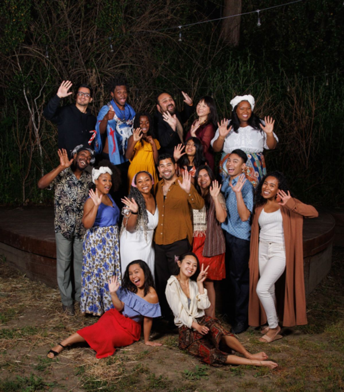 Kahlil Leneus, Journi Copes-Harvey, John Ramirez-Ortiz, Grace Peng, Nadiyah Hollis. Bottom L to R: Curtis Manning, Safira McGrew, Solona HUsband, Alejandro Eustaquio, Tvisha Garodia, Connie Jimenez, Jordan Muna. Floor L to R: Kristy Aquino, Ronnie La at Photos: Plethos Productions Stages ONCE ON THIS ISLAND