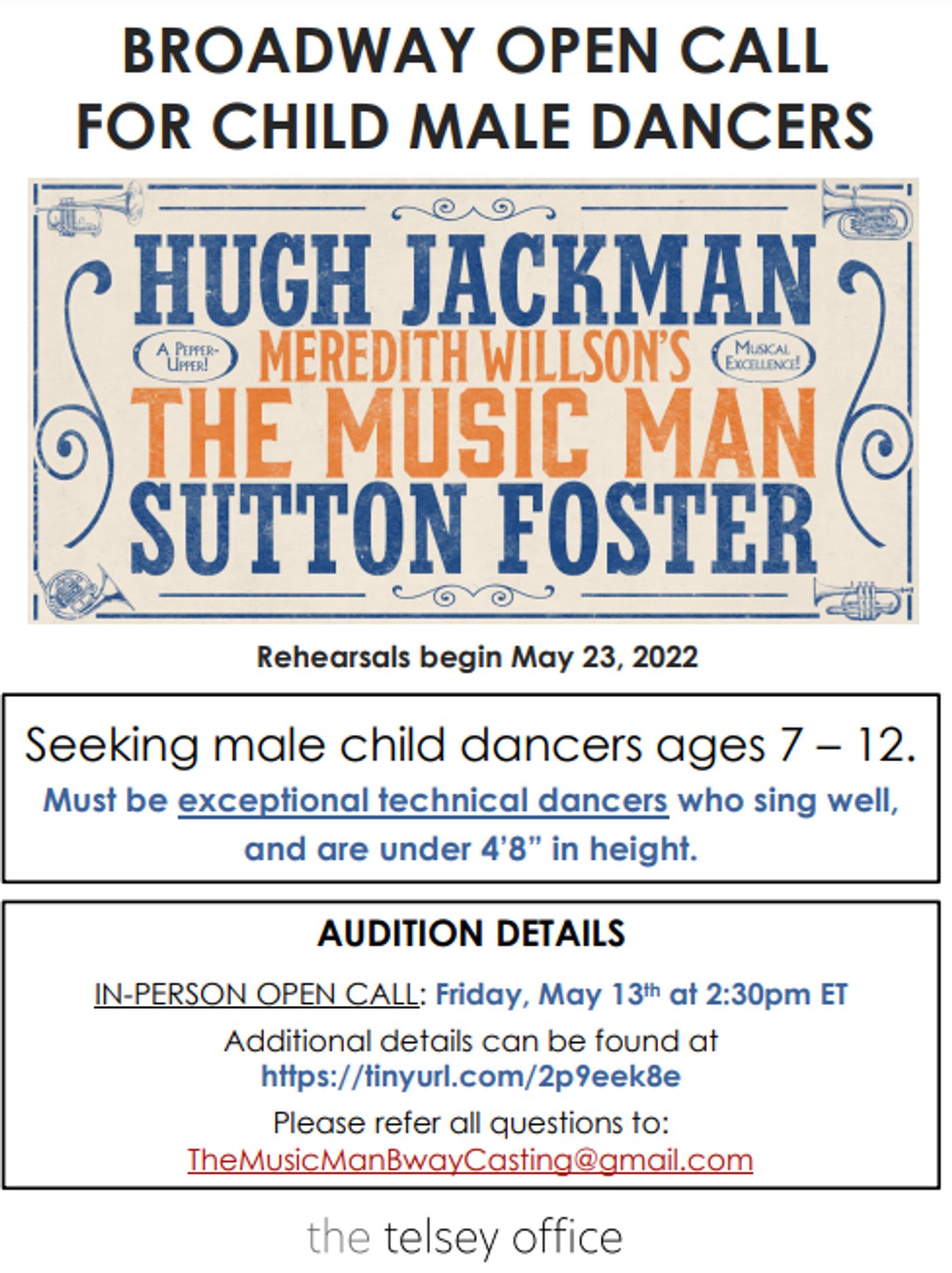 THE MUSIC MAN to Hold Open Call for Understudy for Winthrop/Child Male Dancer THE MUSIC MAN to Hold Open Call for Understudy for Winthrop/Child Male Dancer Image