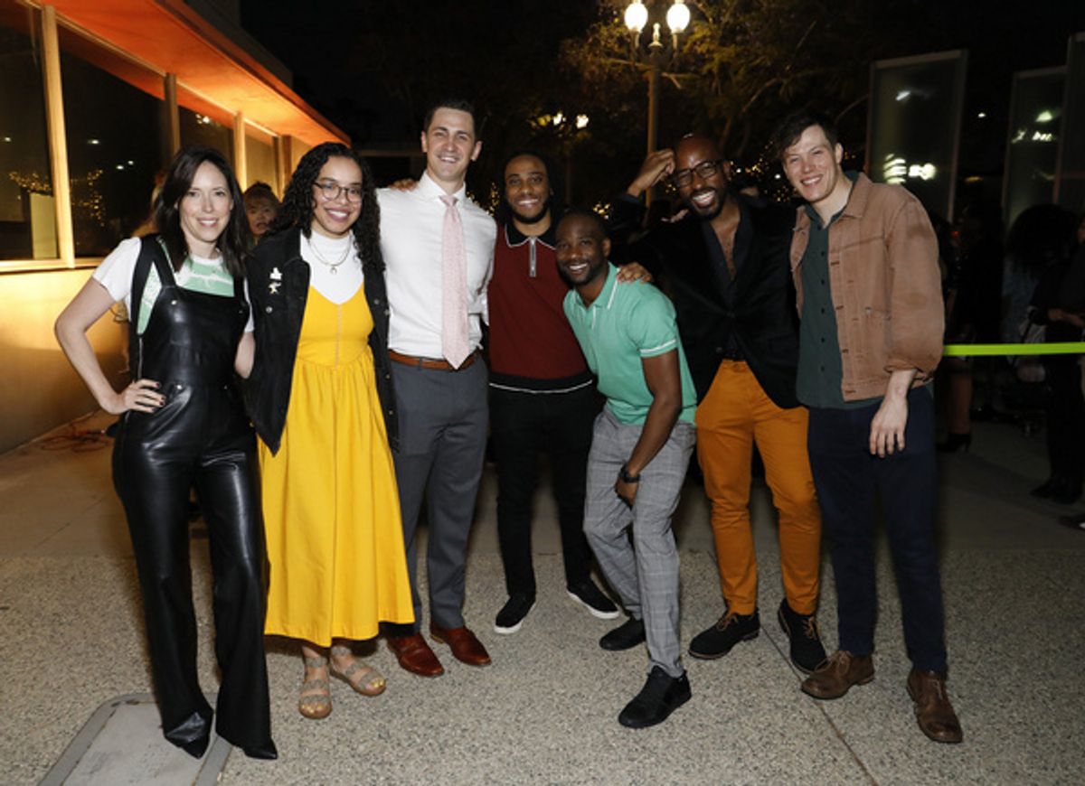 From left, Center Theatre Group Associate Artistic Director Lindsay Allbaugh, director Taylor Reynolds, cast members Tim Kopacz, Tyler Fauntleroy, W. Tr  Davis, playwright Dave Harris and cast member  at 