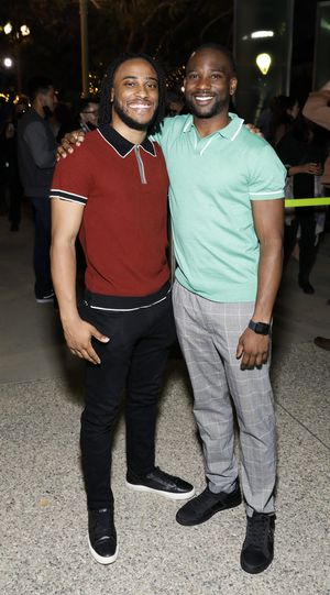 From left, cast members Tyler Fauntleroy and W. Tr  Davis during the champagne toast  Photo