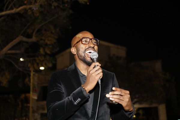 Playwright Dave Harris gives a toast on opening night of the World premiere productio Photo