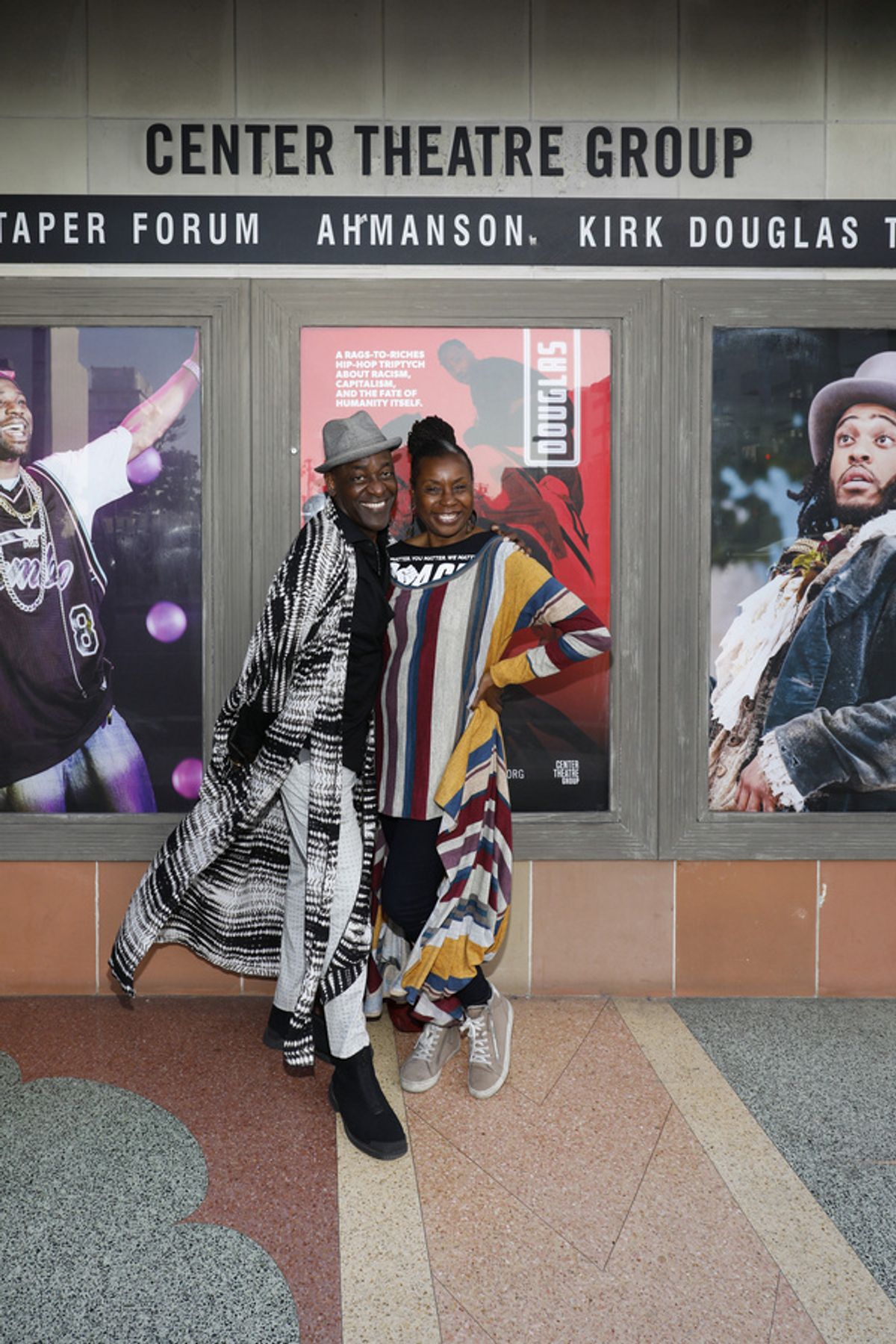 From left, actors Charles Reese and Joyce Guy arrive for the opening night of the World premiere production of ?Tambo & Bones? at Center Theatre Group?s Kirk Douglas Theatre on May 8, 2022.  (Photo by at 