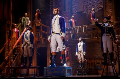 The company of the Angelica National Tour of Hamilton. Photo Credits: Joan Marcus.  Photo
