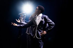 (L-R) Derrick Baskin Jawan M Jackson, Jeremy Pope, James Harkness, and Ephraim Sykes front in the National Touring Company of Ain't Too Proud.
Photo Credits: © 2021 Emilio Madrid. @ BroadwayWorld (L-R) Derrick Baskin Jawan M Jackson, Jeremy Pope, James Harkness, and Ephraim Sykes Photo