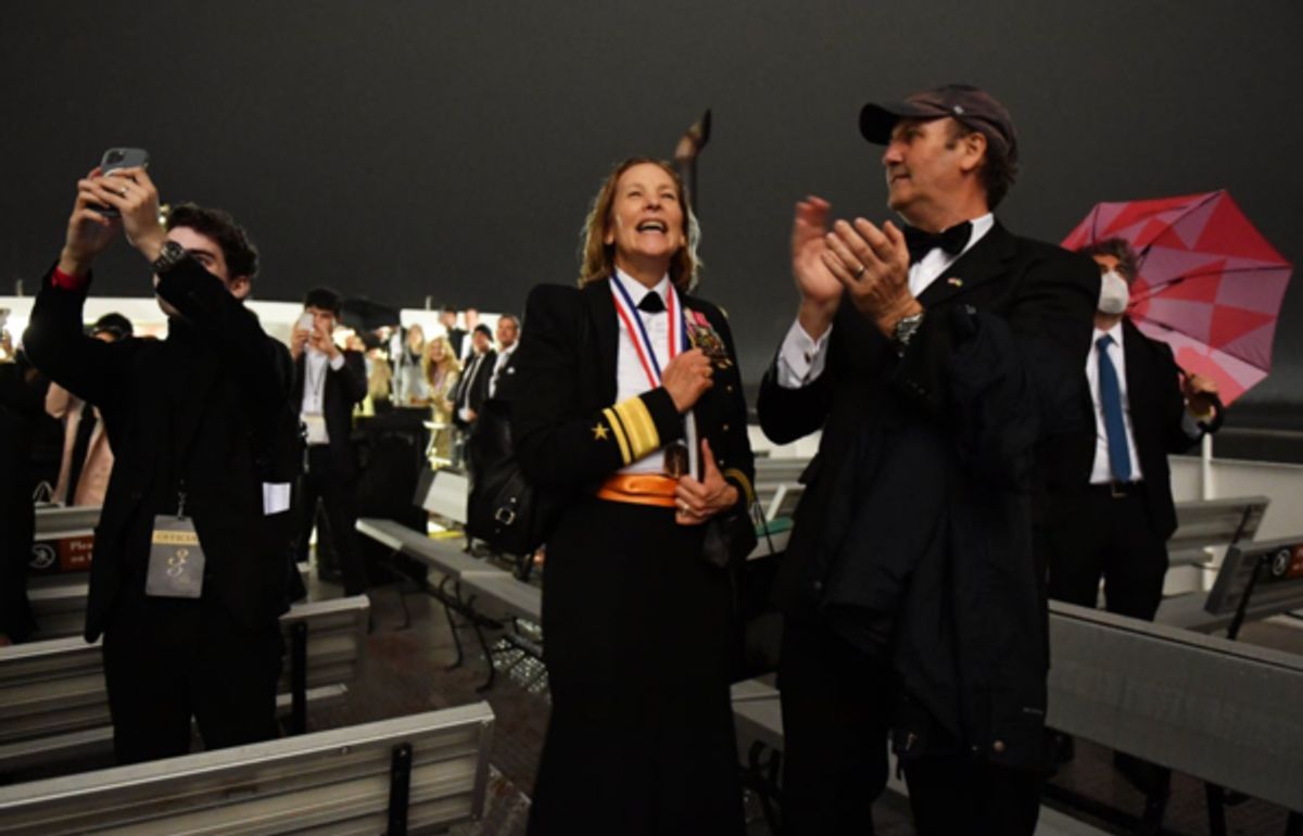 Rear Admiral Shoshana Chatfield and guest view the fireworks show at the 35th Anniversary Ellis Island Medals of Honor at Ellis Island on May 14, 2022 in New York City. (Photo by Noam Galai/Getty Images for Ellis Island Honors Society) at Photos: Ellis Island Honors Society Hosts 35th Annual Awards Ceremony