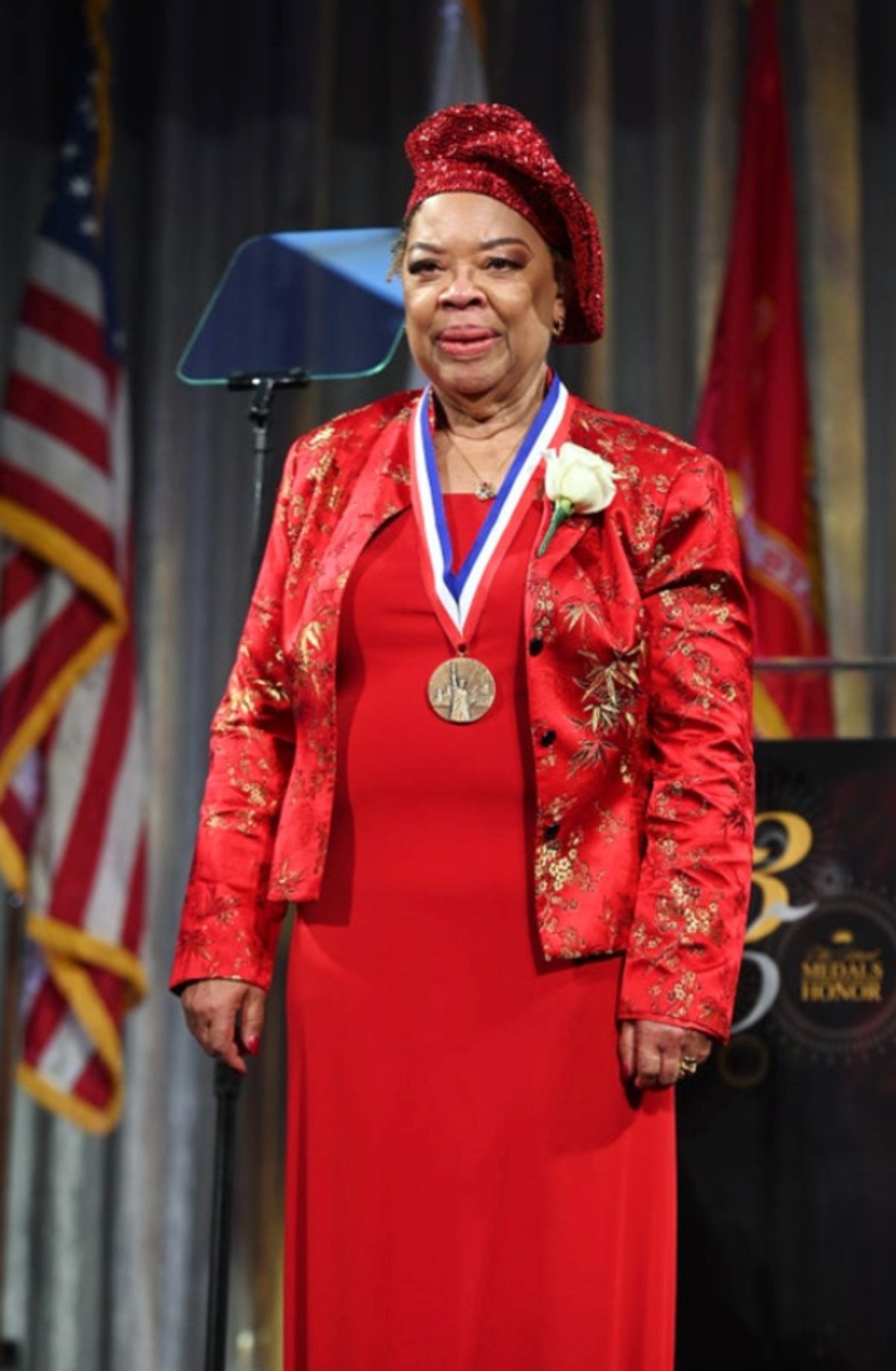 Patricia Polson Satterfield is honored at the 35th Anniversary Ellis Island Medals of Honor at Ellis Island on May 14, 2022 in New York City. (Photo by Noam Galai/Getty Images for Ellis Island Honors Society) at Photos: Ellis Island Honors Society Hosts 35th Annual Awards Ceremony