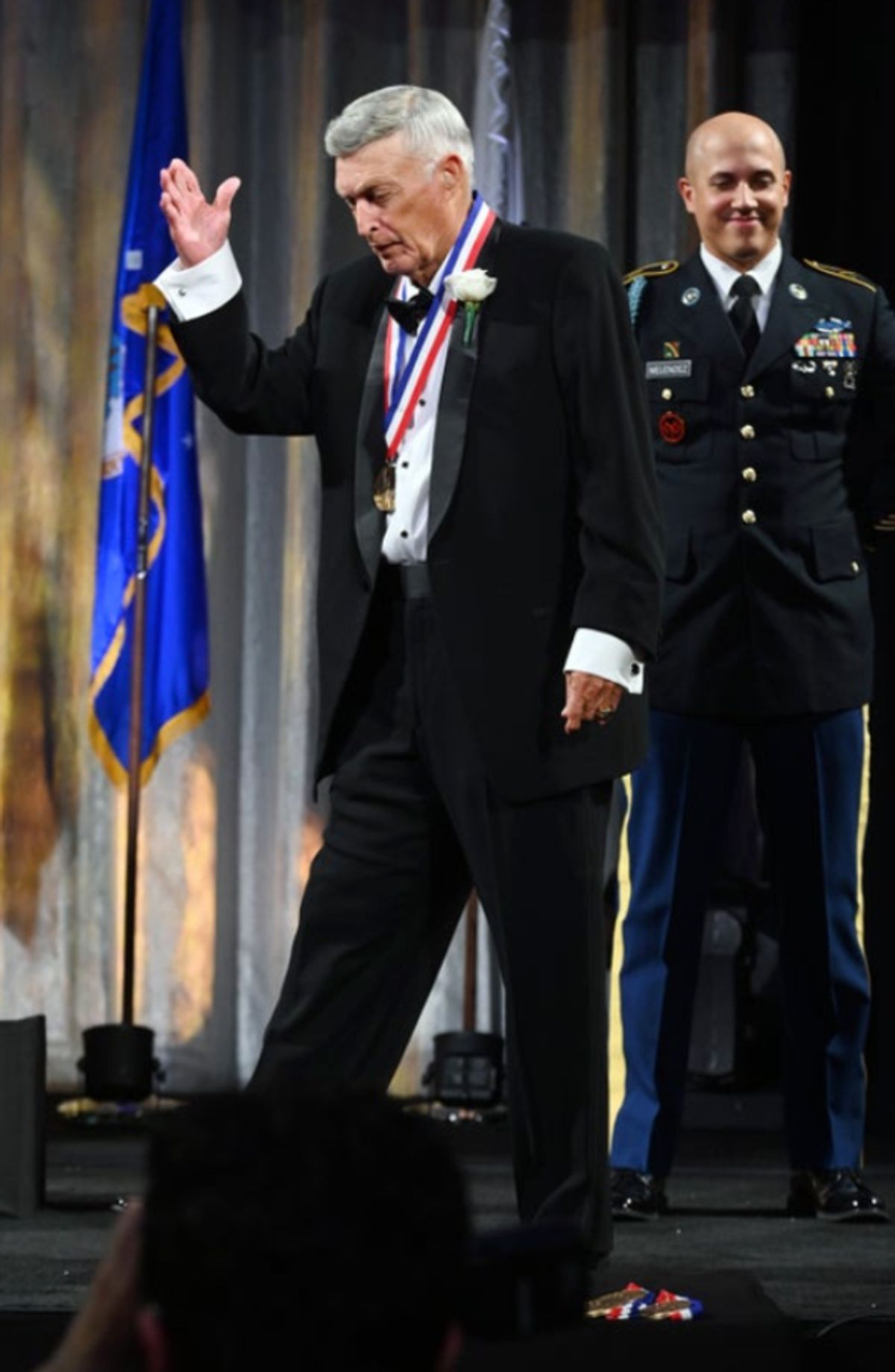 Chi-Chi Rodriguez (L) appears onstage as he is honored at the 35th Anniversary Ellis Island Medals of Honor at Ellis Island on May 14, 2022 in New York City. (Photo by Noam Galai/Getty Images for Ellis Island Honors Society) at Photos: Ellis Island Honors Society Hosts 35th Annual Awards Ceremony
