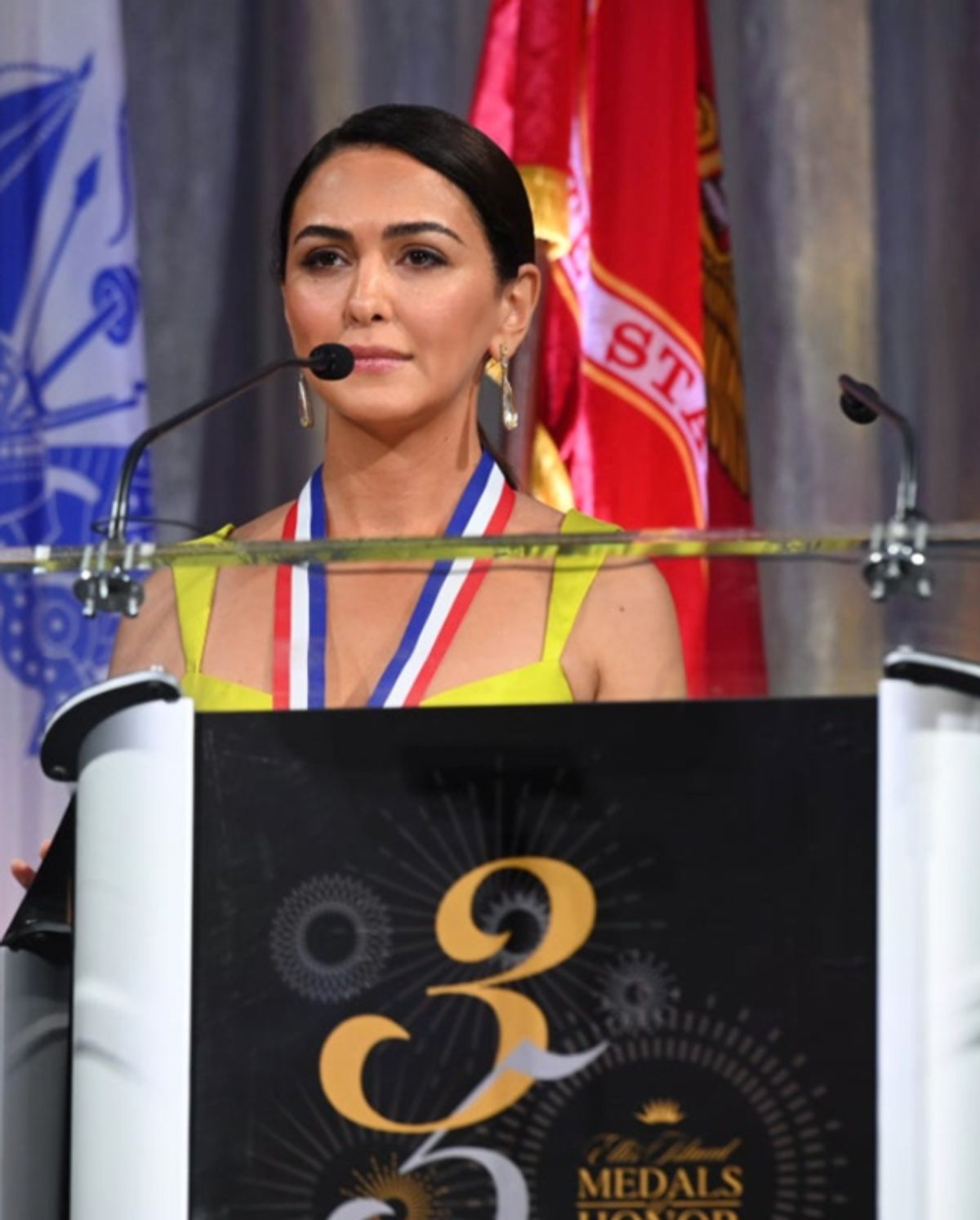 Nazanin Boniadi speaks onstage at the 35th Anniversary Ellis Island Medals of Honor at Ellis Island on May 14, 2022 in New York City. (Photo by Noam Galai/ Getty Images for Ellis Island Honors Society) at Photos: Ellis Island Honors Society Hosts 35th Annual Awards Ceremony
