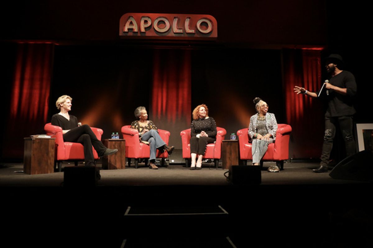 Christian John Wikane (producer/host), Janice Pendarvis, Cory Daye, Joshie Jo Armstead, and Sekou Luke (producer/director) at Unscripted Live, Apollo Theater Soundstage. Photo by DwSnapshot Photograph at 