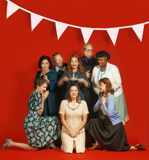 Standing: Emily Scott Banks, Mark Shum, Dana Schultes, Bradley Campbell, Sky Williams, and kneeling: Laurel Lynn Collins, Laura Lyman Payne, Amber Rossi @ BroadwayWorld Standing: Emily Scott Banks, Mark Shum, Dana Schultes, Bradley Campbell, Sky William Photo